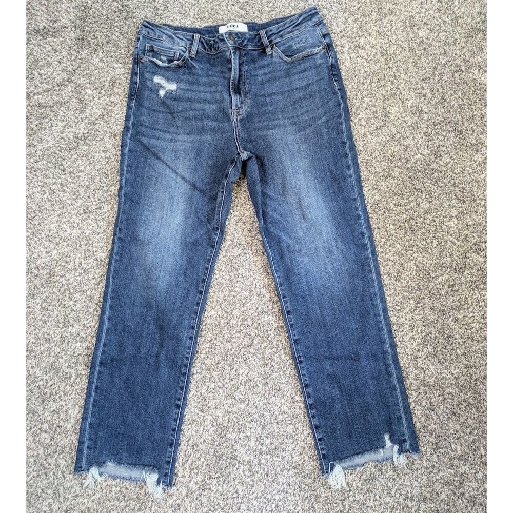 Mica Los Angeles High Waisted Straight Leg Jeans Women's 32 Raw Hem
